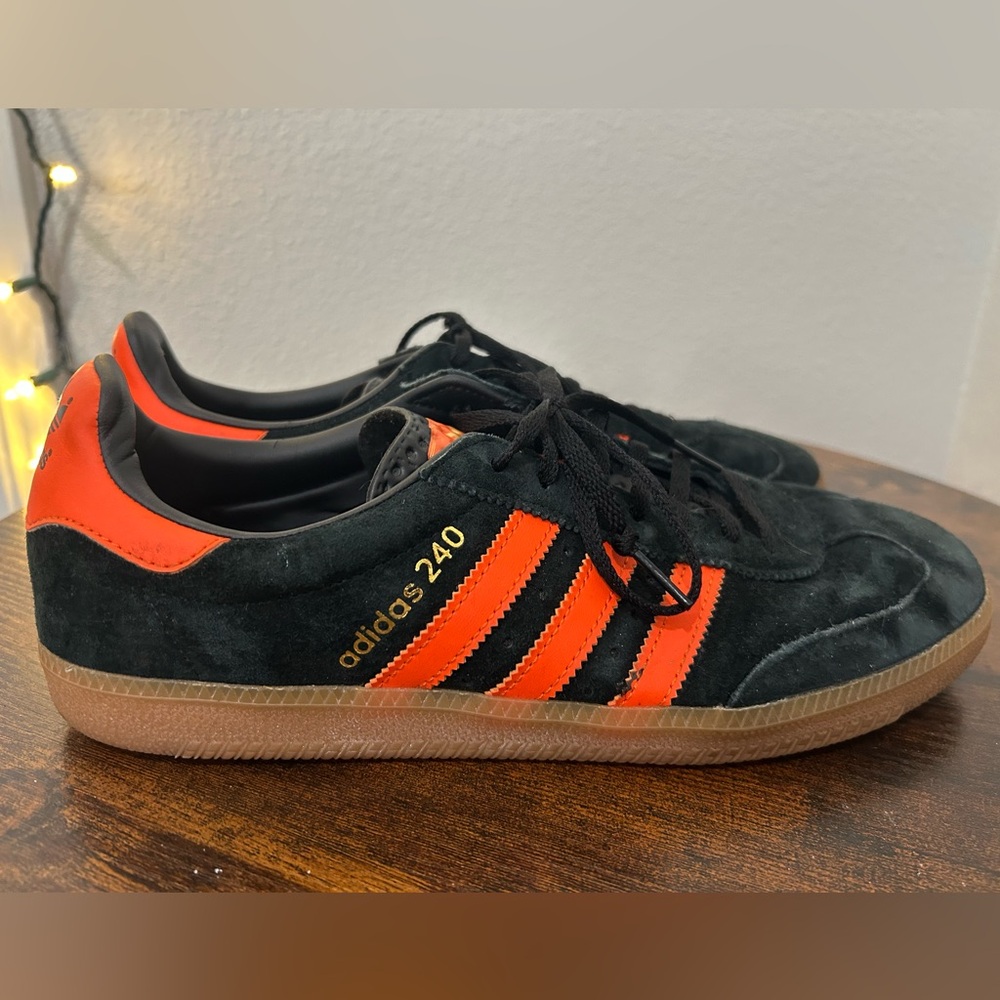adidas Originals 240 Black Suede Sneakers with Orange Stripes